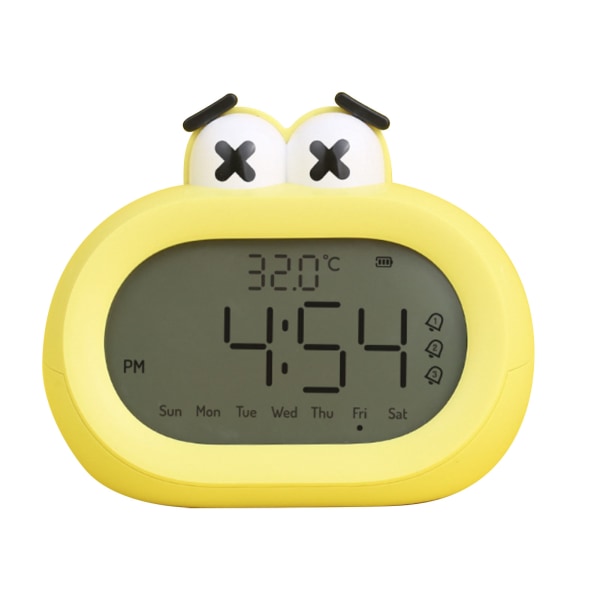 Barnväckarklocka tecknad söt intelligent batteridriven digital LED elektronisk klocka med nattljus Yellow