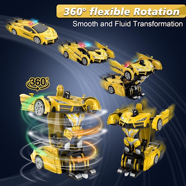 Fjernbetjent bil, transformerende robot RC-biler, 2,4 GHz transformerende politibil-legetøj med LED-lys, deformation med én knap og roterende drifting