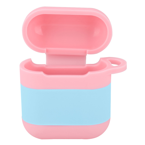 Bärbar Silikon Bluetooth Hörlurar Hörlurar Förvaringsväska för AirPods (Rosa + Blå)