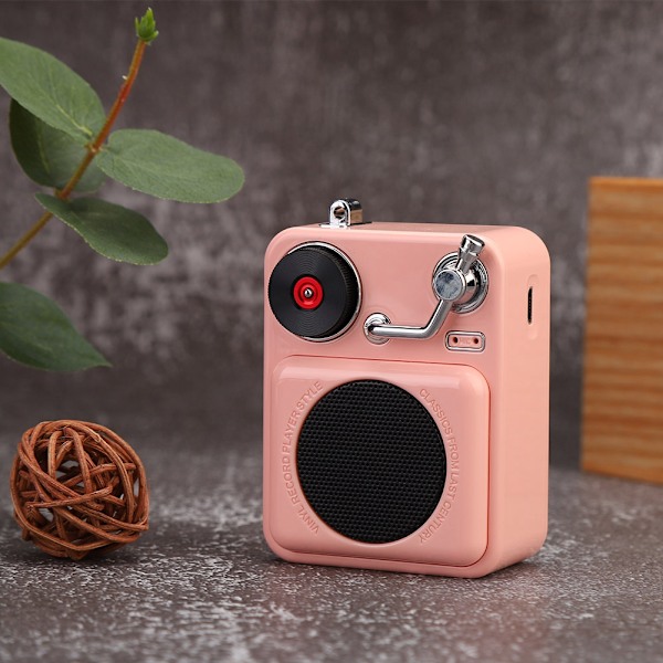 Mini Bärbar Retro Trådlös Bluetooth 5.0 Stereo Högtalare för Kök/Resor/Fiske (Rosa)