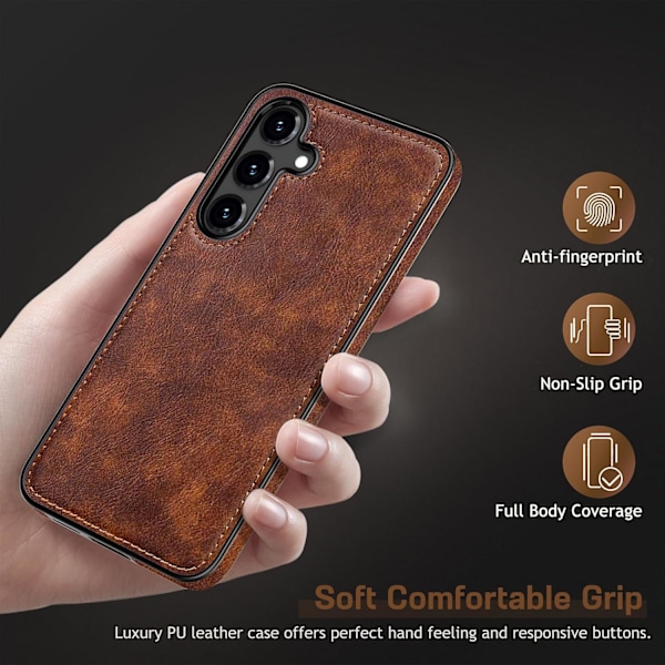 Samsung Galaxy S25+plus 6.7 tommer Cover, Premium Læder Klassisk Luksus PU Skridsikker Robust Bumper Stødsikker Fuld Beskyttende Brown