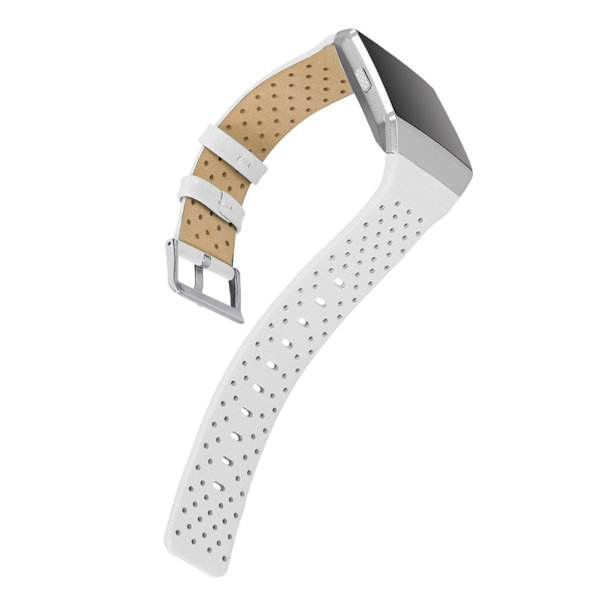 Lærrembånd Rundt Hull Pusteevne Håndleddsrem Erstatning for Fitbit Ionic(Hvit S)