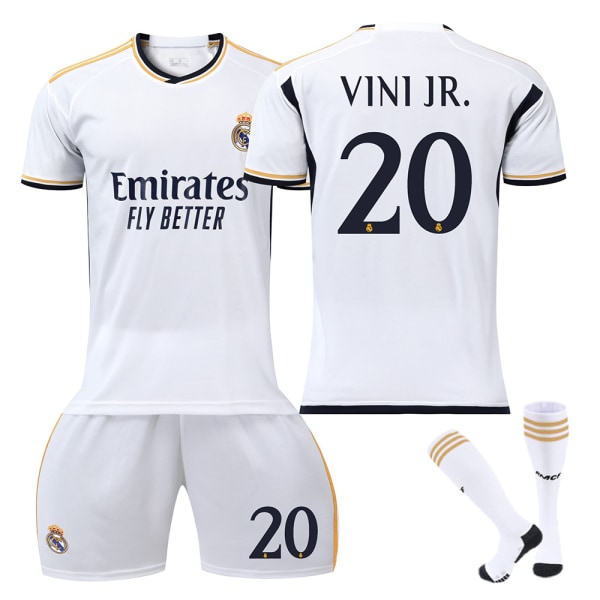23/24 Real Madrid Børne- og voksen-fodboldtrøje Sportswear-sæt med sokker No.20 VINIJR 20