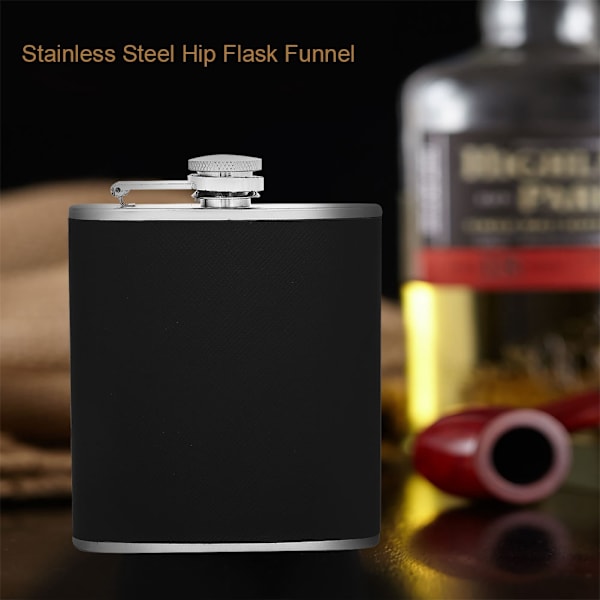 Rustfrit Hip Flask i Sort Lædertragt med To Vinkop Sæt til Fødselsdagsgave (7oz)
