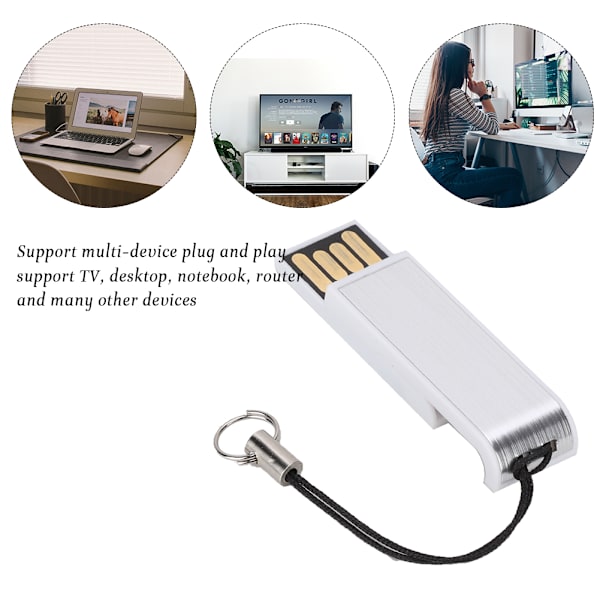 16 Gt:n kannettava työntö- ja veto-USB2.0-muistitikku ketjulla Windows Vista/7/10/Mac White