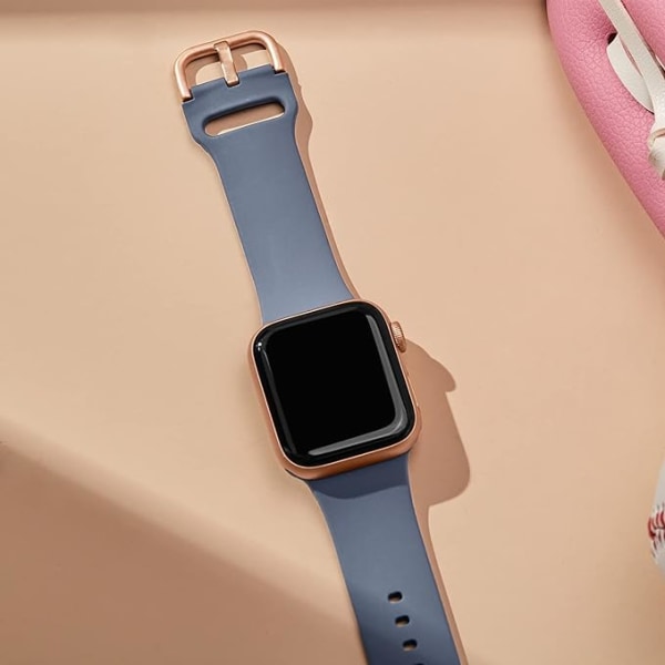 Apple Watch-rem i myk silikon Sportsarmbåndserstatningsrem, egnet for hele serien med Iwatch (Blå-Grå 42 / 44 / 45 mm)