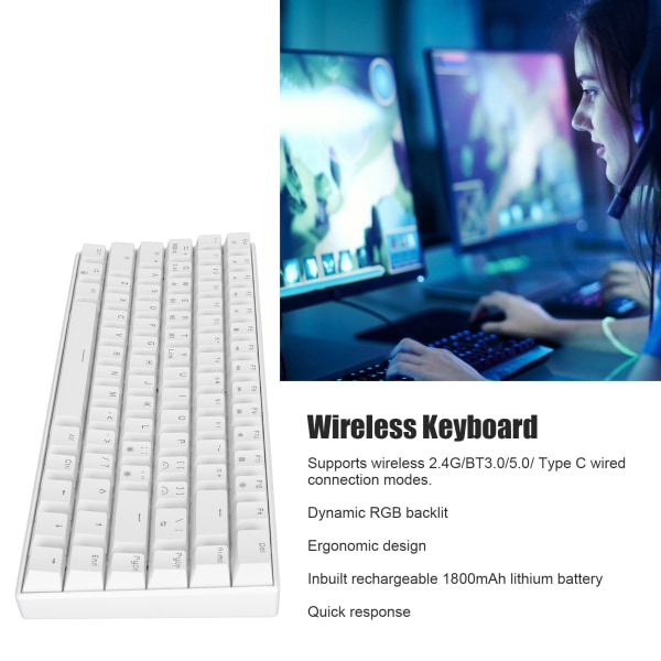 Mekanisk tastatur 82 taster RGB Trådløst 2.4G BT3.0 Type C Kablet forbindelse Ergonomisk 1800mAh batteri Kablet tastatur Brown Switch