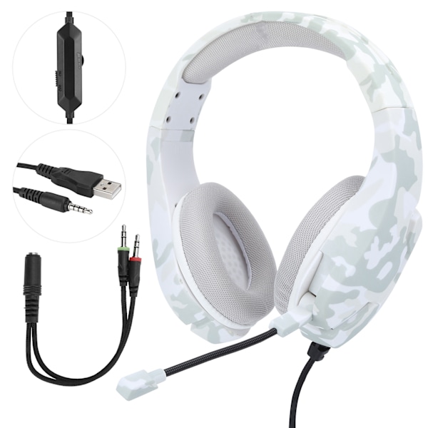 Camouflage Headset J10 OverEar Headphone Gaming Earphone Earpiece with MIC(Gray and White )