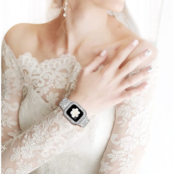 AVEKI-yhteensopiva Apple Watch -ranneke kotelolla Series iwatch6/5/4/3/2/1, Bling Full Diamond Rhinestone Women Girl Jewelry Dressy Crystal Replacement Ad