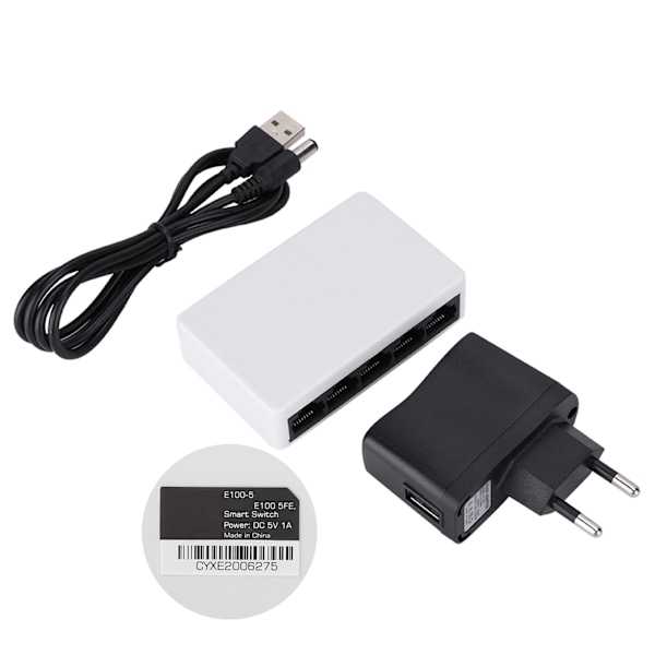 50/60Hz E100‑5 100M Netværks Switch Hub Adapter Switcher 10Mbps/100Mbps 100‑240V