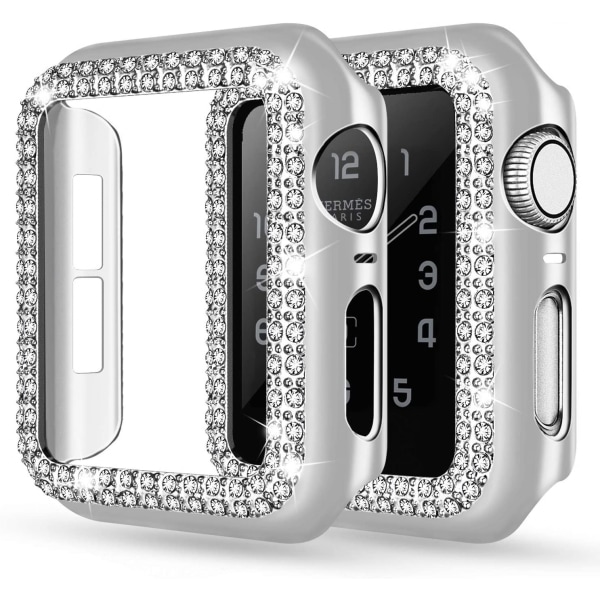For Apple Watch Case 44mm Series 6/5/4 SE Bling Rhinestone Apple Watch Case Bumper Frame Screen Protector Case for iWatch Series 44mm Silver