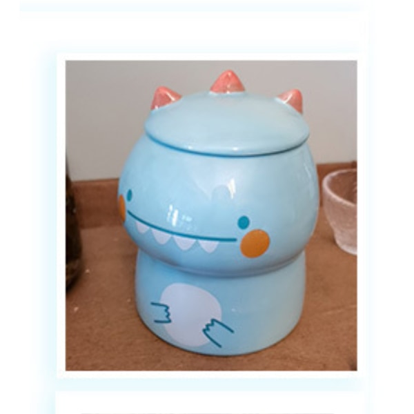 Dinosaurie Mugg med lock 3D mugg Keramik Mjölkkopp Kaffe Mugg Te Parmugg Födelsedagspresent (dinosaurie, blå, 450 ml)