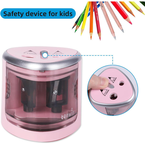 Elektrisk pennvässare för färgpennor, batteridriven pennvässare för No.2 och 6-12mm pennor, dubbla hål för kontoret pink