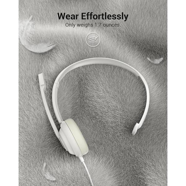HW02 USB-headset med mikrofon, støjreduktion og indbygget kontrol, superlet, ultrakomfortabelt computerheadset til bærbar pc, on-ear kablet kontor-C White
