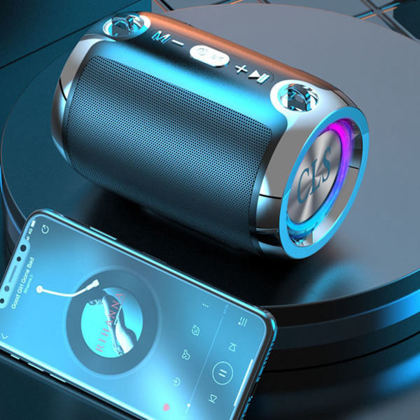 Smart Bluetooth-højttaler med dobbelt membran, stereo surround-subwoofer, trådløs højttaler med høj lydstyrke til udendørs og hjemmet, sort Plus-udgave