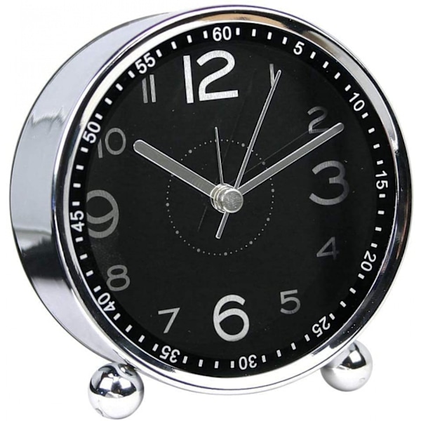 Tyst väckarklocka, skrivbordsbordsklocka, enkel stil, metallurtavla, tick-tock-fri - Silver (Färg: Blå)