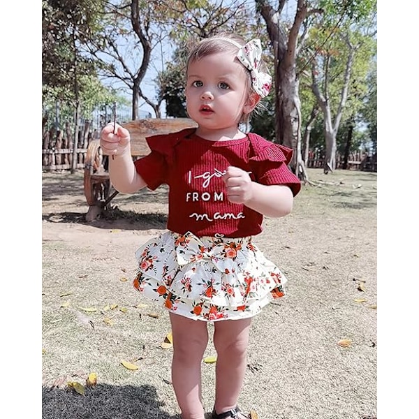 Nyfödd Spädbarn Baby Flicka Kläder Sparkdräkt Shorts Set Blommig Sommar Outfits Söta Baby Kläder Flicka red 100CM