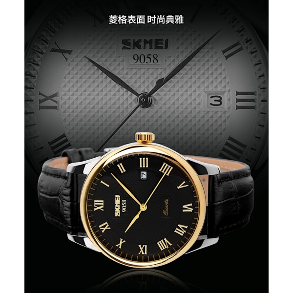Herrklocka Business Dress Klassisk Mode Casual Läder Quartz Analog Vattentät Kalender Datum Lampa Enkel Klocka Pappa Fars Dag Present