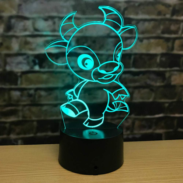 3D Ko-Nattlampa Illusion Led 7 Färgväxlande Touch Switch Bordsskiva Dekorationslampor Akrylplatt ABS-Bas USB-Kabel Leksak (Buss)