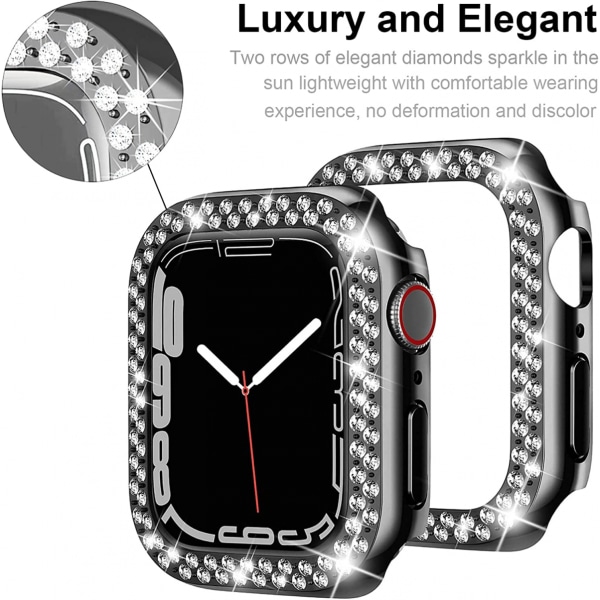 Til Apple Watch Series 7 41 mm, Luksuriøst krystalrhinestone stift PC-ramme etui Apple Watch Series 7 - All-Around kofangeretui (sort)