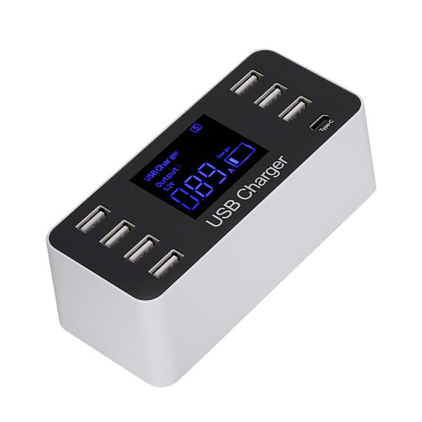 Samtidig 7 USB+1 USB ladestasjon med LCD hurtiglading Smart USB Hub