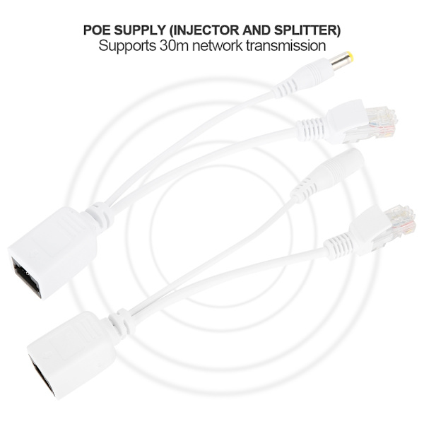 1 par 2 stk POE-kabel POE-injektor Splitter Adapter-kabel for IPC-kamera Hvit