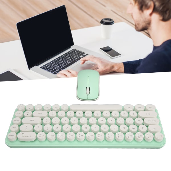 Wireless Keyboard Mouse Combo Mini Kannettava Retro Silent 2.4G Langaton 68 Keys Office Keyboard Mouse Set White Green