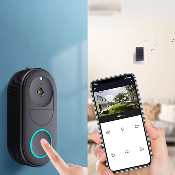 Trådlös videodörrklocka med nattseende, intelligent visuell rörelsedetektering, enkel att installera hemintercom dörrklocka