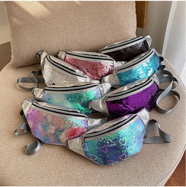 Vår/sommar ny crossbody bröstväska mode paljetter dam midjeväska silver