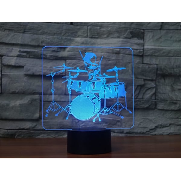 3D Trommesett Fjernkontroll 16 Farger Nattelysbilder Illusionsakryl LED Bord Nattbord Lampe Barn Soverom Skrivebord Dekor Bursdagsgaver Leke for Barn