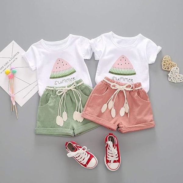 Baby Småbarn Flickor Kläder Vattenmelon T-shirt Toppar Linneshorts Outfits Söta Sommarshorts Set pink 110cm