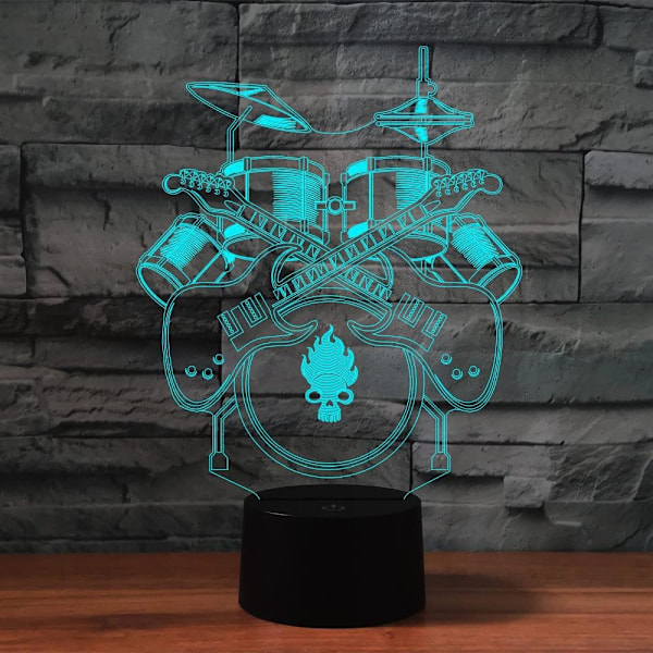 3D Trommesett Fjernkontroll 16 Farger Nattelysbilder Illusionsakryl LED Bord Nattbord Lampe Barn Soverom Skrivebord Dekor Bursdagsgaver Leke for Barn