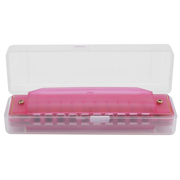 Harmonika i plast, gjennomsiktig, 10 hull med oppbevaringsboks for barn, musikkinstrument Pink