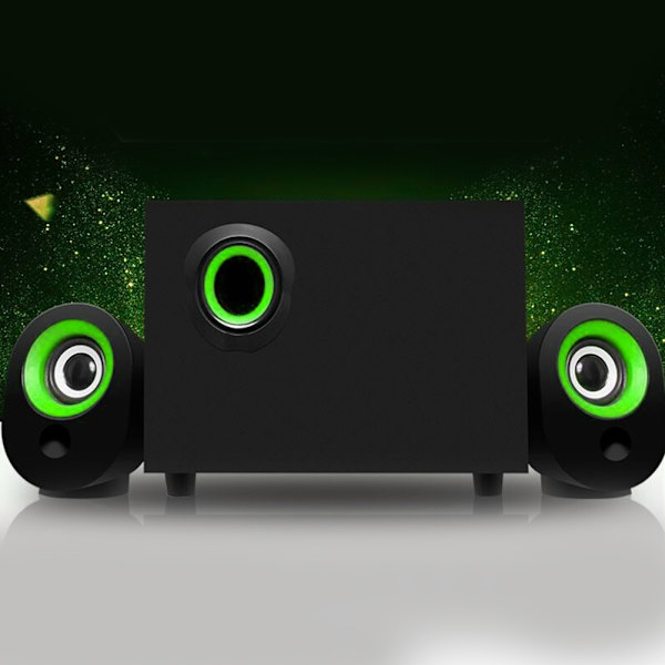 FT X7 Trådlös Subwoofer 2.1 Multimedia USB-högtalare Musikspelare för stationär bärbar dator (Svart och grön)