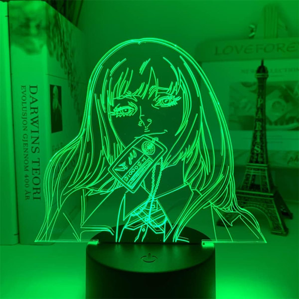 Anime 3D Lampe Yumeko Jabami fra Kakegurui Kompulsiv Spiller Gave til Soveværelsesindretning Illusion Led Natlys Sød Japansk Waifu USB Skrivebordslampe