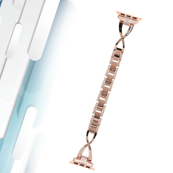 Korsformad metallgraverad diamantprydd ersättningsklockarmband för iWatch 1/2/3/4 roséguld