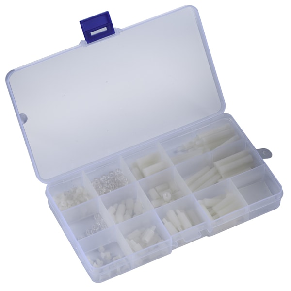 210 stk skruesett plastskruer og muttere med oppbevaringsboks for DIY Raspberry Pi 2/3