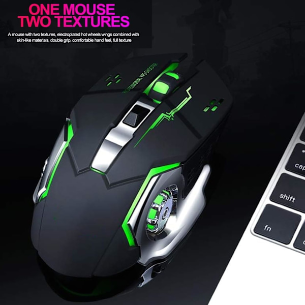 Opladelig Trådløs Bluetooth Gaming Mus med 7-Farvet Regnbue RGB Åndedrætsbelysning og Justerbar DPI - Ergonomisk Greb, Lydløs Klik