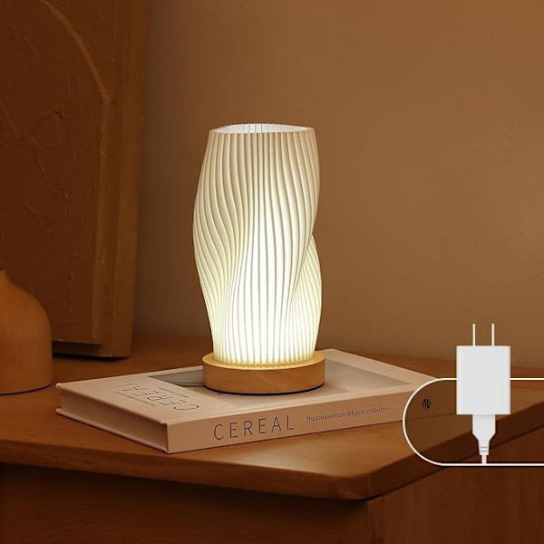 Knappkontrollert bordlampe for soverom 12-veis dimbar nattbordslampe med PLA-skjerm for stue, barnerom, kontor