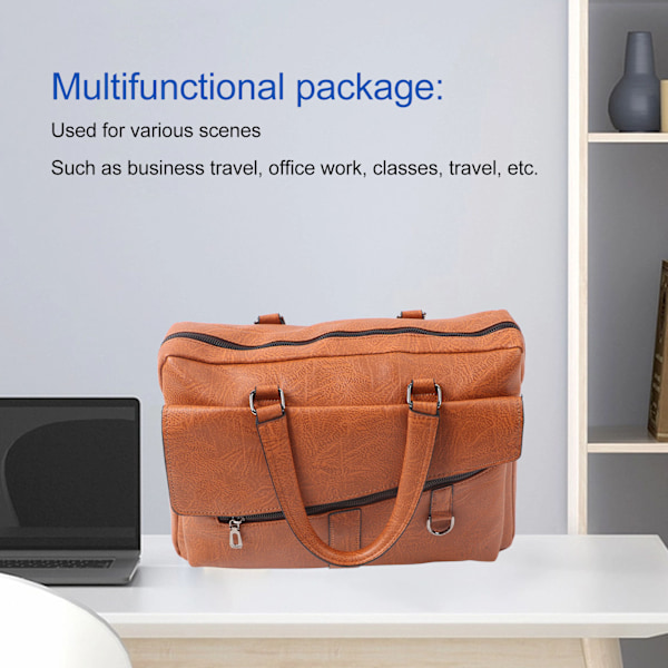 Datamaskinveske PU Vanntett Stor Kapasitet Multifunksjonell Business Bag for Bærbar PC Filer Reise Arbeid Khaki 1