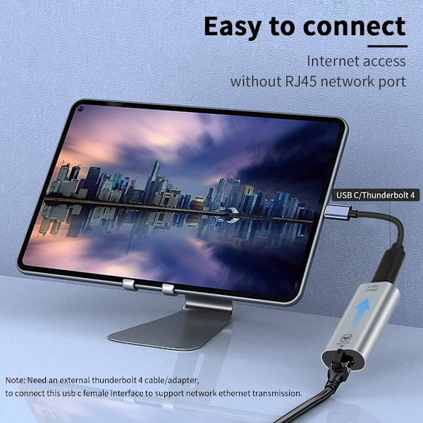 Poyiccot USB C til Ethernet-adapter Gigabit, RJ45-hun til USB C-hun-adapter, USB C til RJ45-adapter op til 1000/ 100/10 Mbps Ethernet LAN-netværk