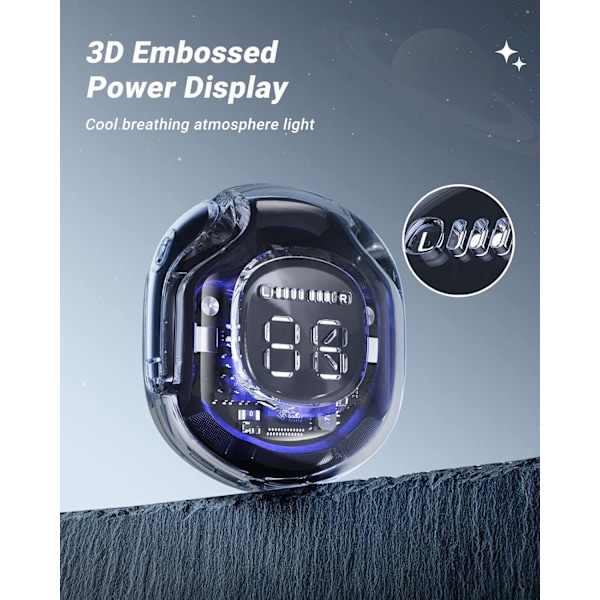 Trådlösa Hörlurar, 30 Timmars Uppspelning Stereo Hörlurar med LED-Display Laddningsfodral, Bluetooth 5.3 In-Ear Hörlurar med Mikrofon för Telefon Surfplatta Laptop Black