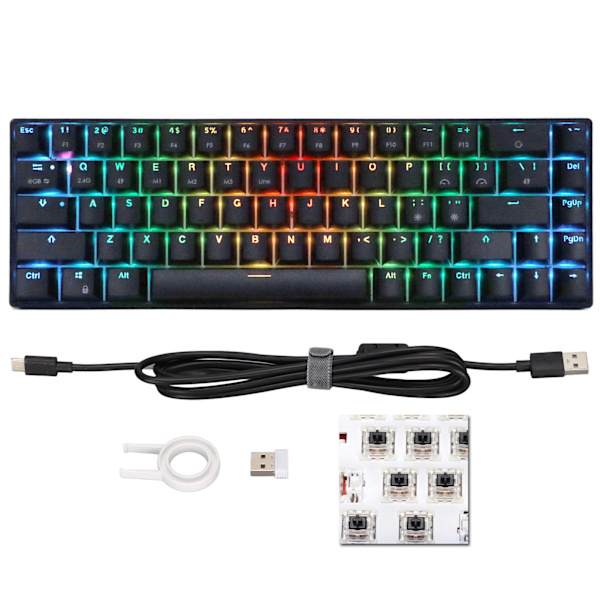 Trådlöst 2,4 G mekaniskt tangentbord svart 68 tangenter RGB dynamisk bakgrundsbelysning trådlöst spel tangentbord för Windows svart switch