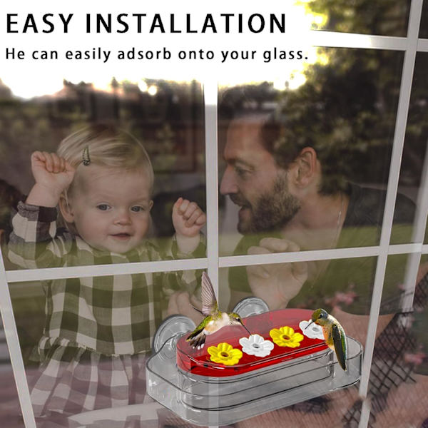 Fönsterfågelmatare med starka sugkoppar, klar kolibrimatare för visning, 4 portar blomsterstång kolibrimatningsstation med borste, utomhus Window Bird Feeder