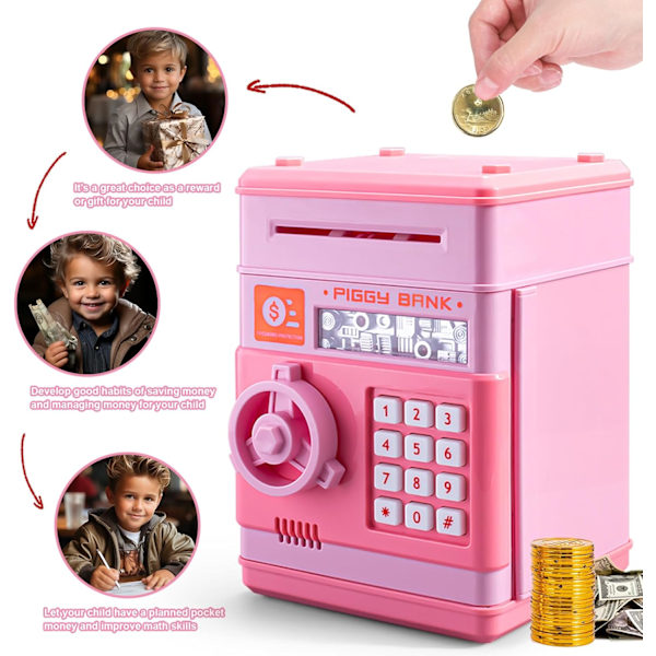 Spargris Toy för Flickor, LittleStar Kids Baby Riktig Pengar Säker Sparlåda Elektronisk Mini ATM Myntbanker Lösenordskod Lås Case