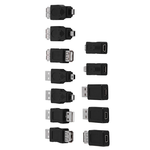 12 kpl:n pakkaus useita USB2.0-sovittimia Mikro/Mini uros-naaras-muuntimia Liittimiä