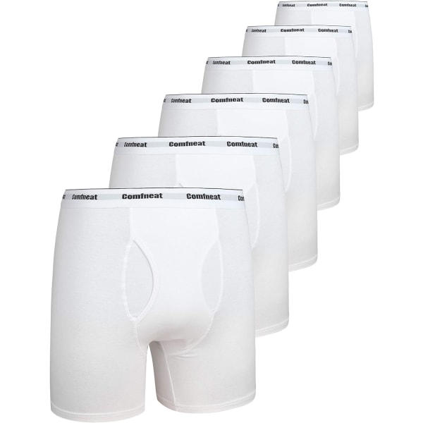 6-pakning boksershorts for menn, myke og pustende undertøy S-XXL, åpen gylf White Medium All White Pack-6