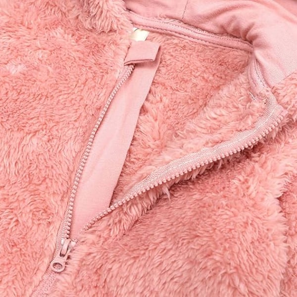 Nyfödd Baby Jumpsuit Fleeceoverall med Huva Långärmad Onesie Ytterkläder pink 12M