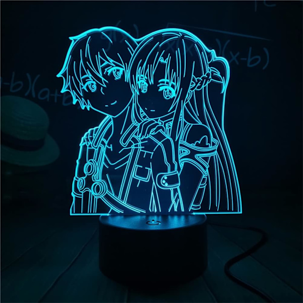Anime 3D-lamppu Kirigaya Kazuto ja Yuuki Asuna hahmo LED-illuusio yövalo USB/paristokäyttöinen 7 värillä kosketus/kaukosäädin 16 väriä