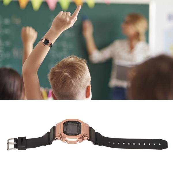 Elektronisk watch Vattentät Casual Snygg digital watch med ljus för män kvinnor studenter (Black Rose Gold